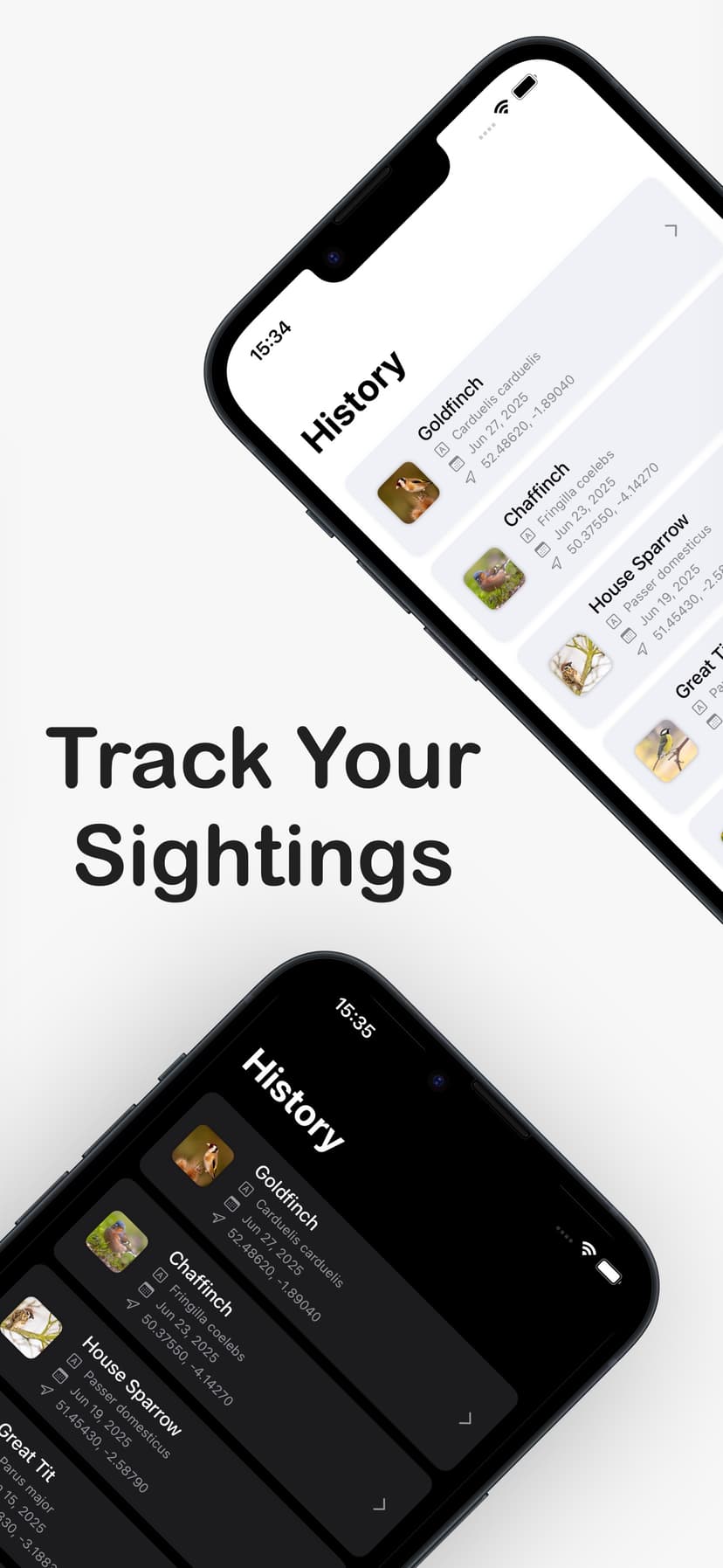 BirdSnap app sighting journal and history